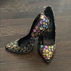 Jeweled pumps.